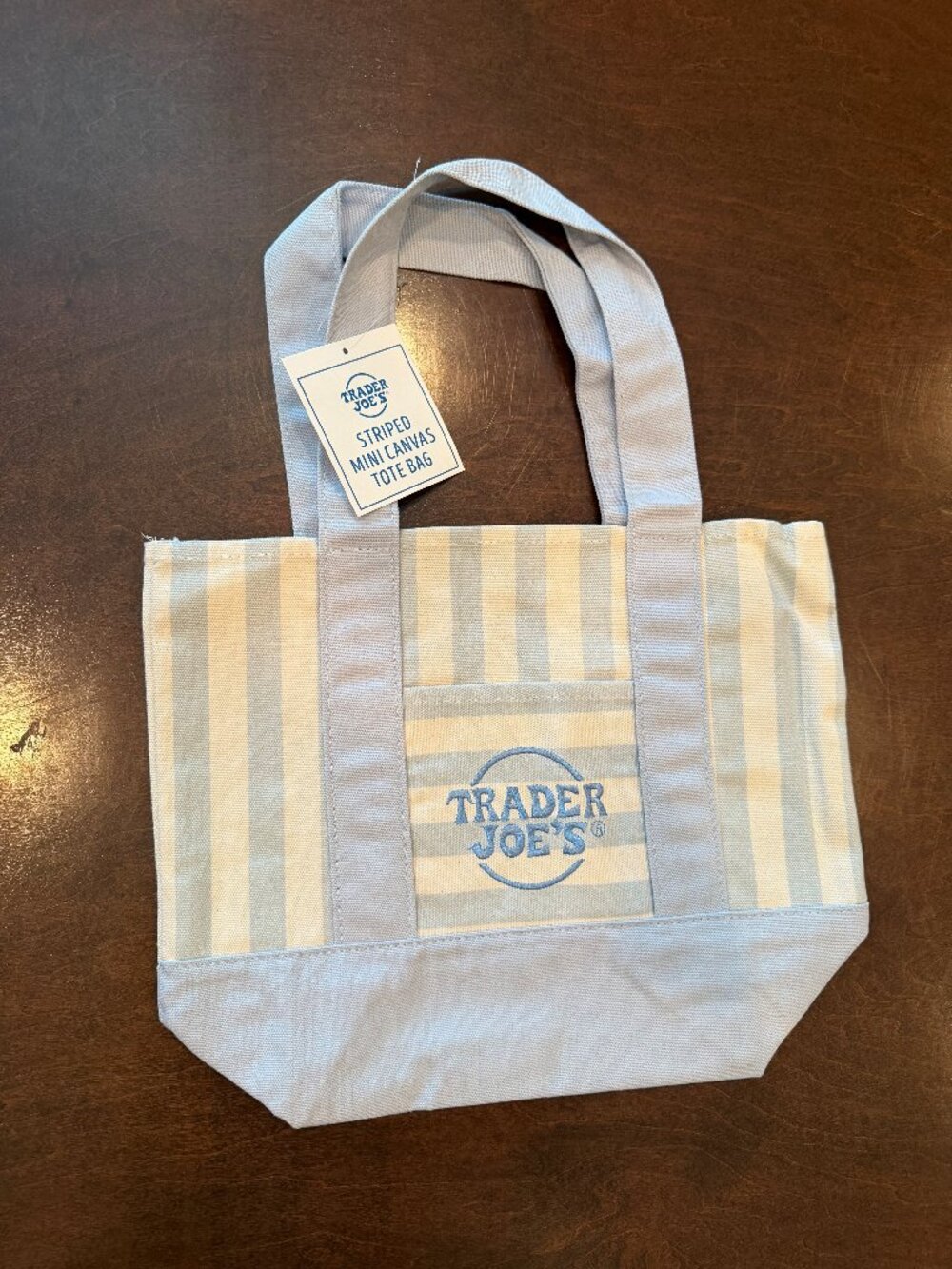 TRADER JOES STRIPED MINI TOTE BAG in Blue
